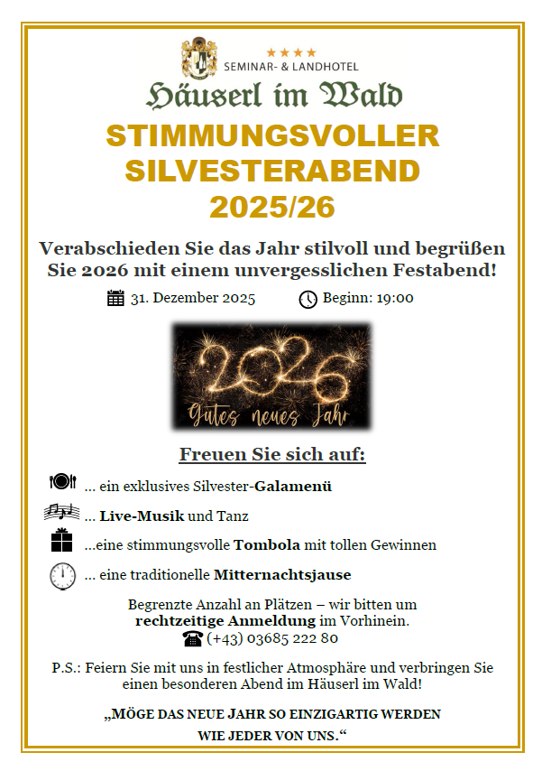 Stimmungsvoller Silvesterabend 2025/26 - Impression #2.1 | © Häuserl im Wald