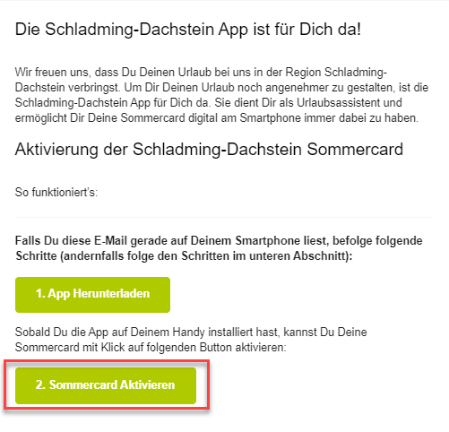 Manual for the acitvation of the Schladming Summer Card