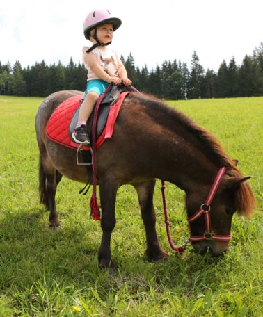 Two little girls during horse riding