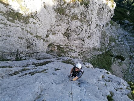 Im Plattenpfeiler am Hilde Klettersteig - Stoderzinken | © Manfred Lindtner
