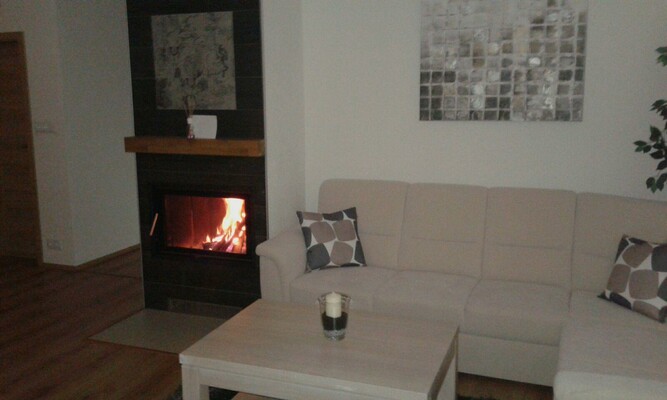 Wohnraum mit Kaminfeuer