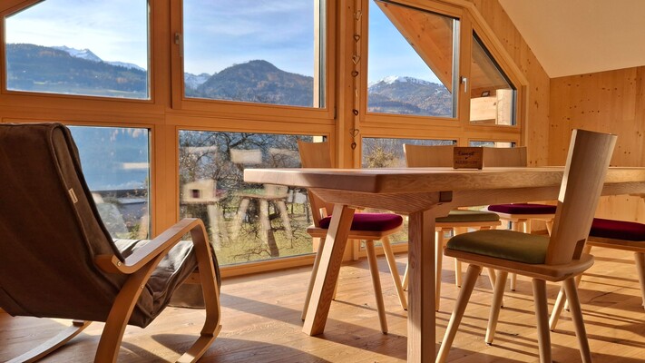 der Ausblick beim großen, modernen Esstisch