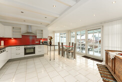 View from living area to kitchen & dining area