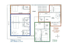 Blau umrandeter Bereich im Grundriss